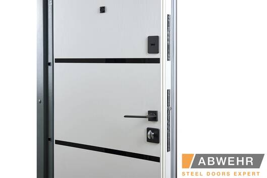 Вхідні двері квартирні abwehr модель 443 limana (колір кварцит + білий супермат) комплектация megapolis