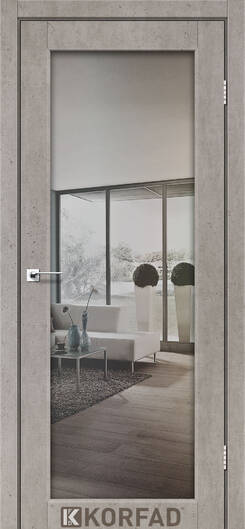 Міжкімнатні двері ламіновані модель sv-01 лайт бетон дзеркало двостороннє графіт триплекс