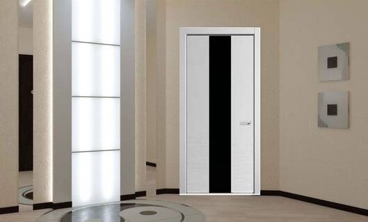 Межкомнатные двери шпонированные шпонированная дверь модель 23 ясень белый эмаль (черное стекло)