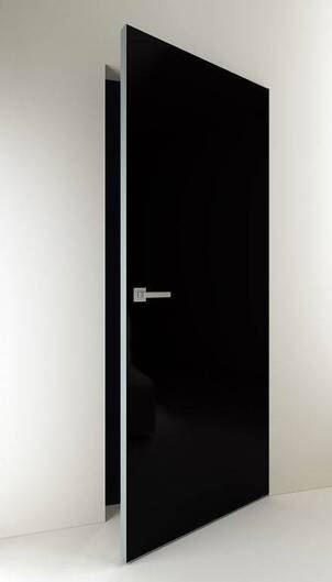 Межкомнатные двери скрытого монтажа невидимки с черным стеклом lacobel